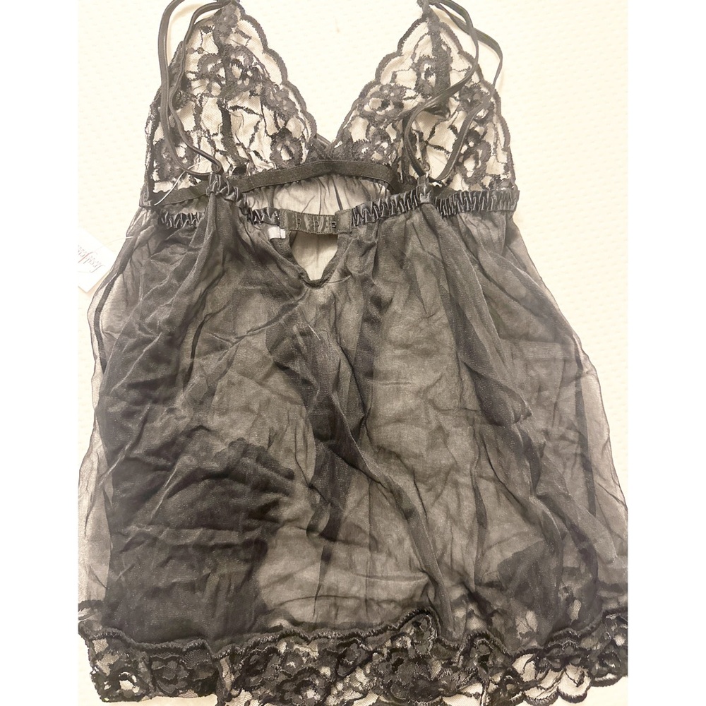 Fredericks Of Hollywood Black Lace Mesh Chemise Sheer Nightie Lingerie Size L - Picture 2 of 6